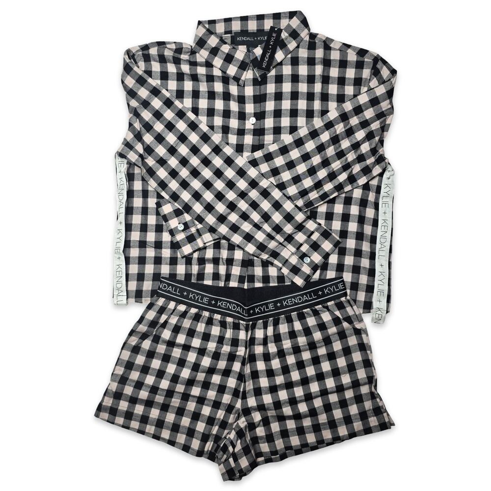 Kendall + Kylie Gingham PJ Set Button Top Boxer Shorts Med Women's Sleepwear NWT